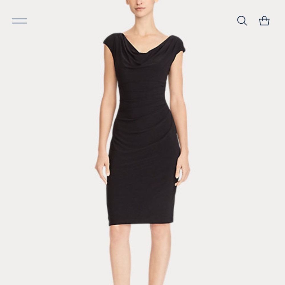 Ralph Lauren cowl neck ruched waist black dress